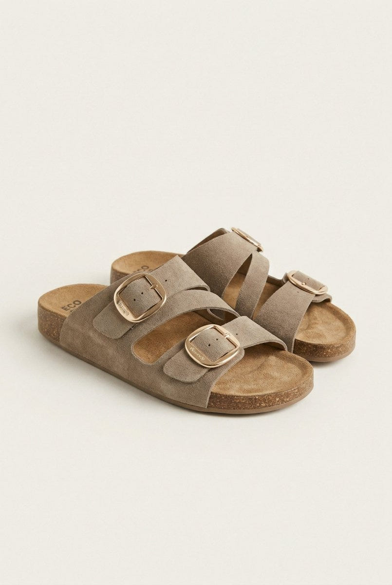 FANTASY SANDALS - Buckle Strap Sandals - Taupe Suede