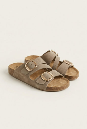 FANTASY SANDALS - Buckle Strap Sandals - Taupe Suede