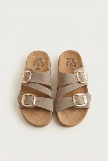 FANTASY SANDALS - Buckle Strap Sandals - Taupe Suede
