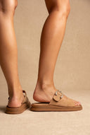 Estil - Buckle Suede Sandals Comfort - Beige Suede