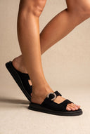 Estil - Buckle Suede Sandals Comfort - Black Suede