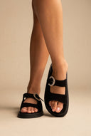 Estil - Buckle Suede Sandals Comfort - Black Suede