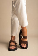 Estil - Buckle Suede Sandals Comfort - Brown Suede