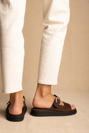 Estil - Buckle Suede Sandals Comfort - Brown Suede