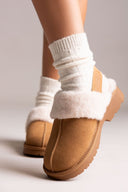 Carmela 162629 Clogs with Sherpa Lining - Camel Suede - thefashionproject.gr - CARMELA