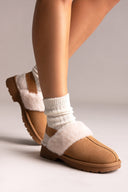 Carmela 162629 Clogs with Sherpa Lining - Camel Suede - thefashionproject.gr - CARMELA