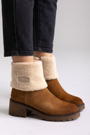 Carmela 162659 Suede Ankle Boots with Sherpa Cuf - Camel Suede - thefashionproject.gr - CARMELA