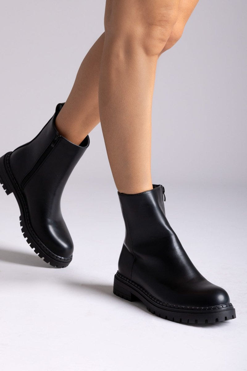 Casual Ankle Boots with Zipper - Black Matte - thefashionproject.gr - MARQUIIZ