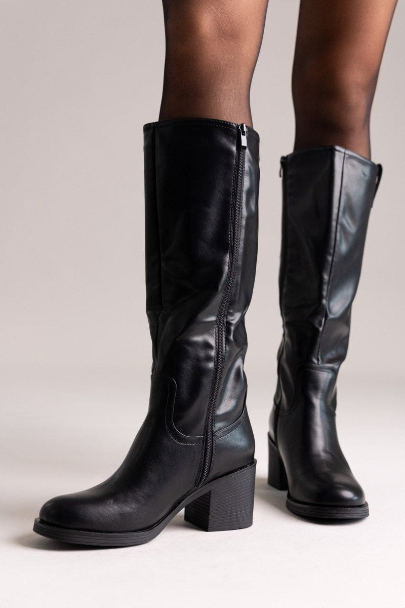 Casual Boots with Low Block Heel Zipper - Black Matte - thefashionproject.gr - MARQUIIZ