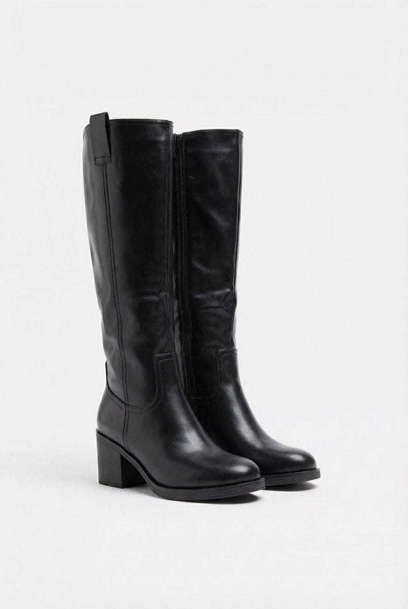 Casual Boots with Low Block Heel Zipper - Black Matte - thefashionproject.gr - MARQUIIZ