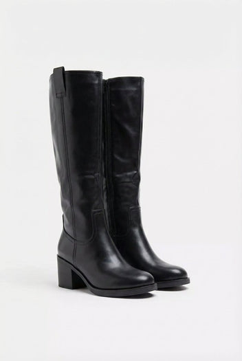 Casual Boots with Low Block Heel Zipper - Black Matte - thefashionproject.gr - MARQUIIZ