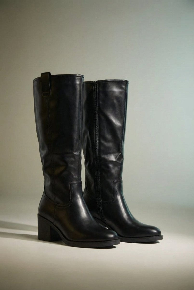 Casual Boots with Low Block Heel Zipper - Black Matte - thefashionproject.gr - MARQUIIZ