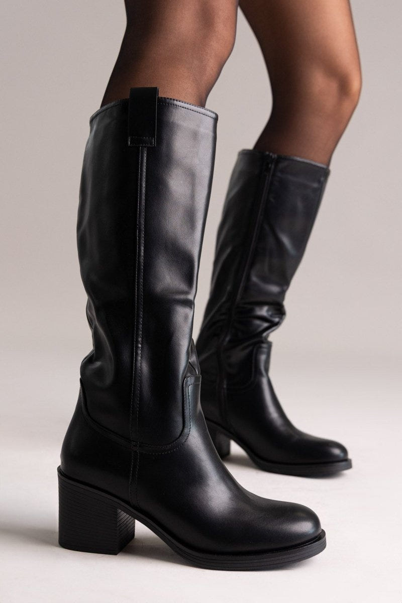 Casual Boots with Low Block Heel Zipper - Black Matte - thefashionproject.gr - MARQUIIZ