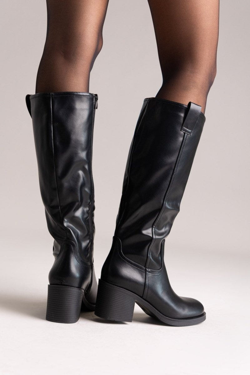 Casual Boots with Low Block Heel Zipper - Black Matte - thefashionproject.gr - MARQUIIZ