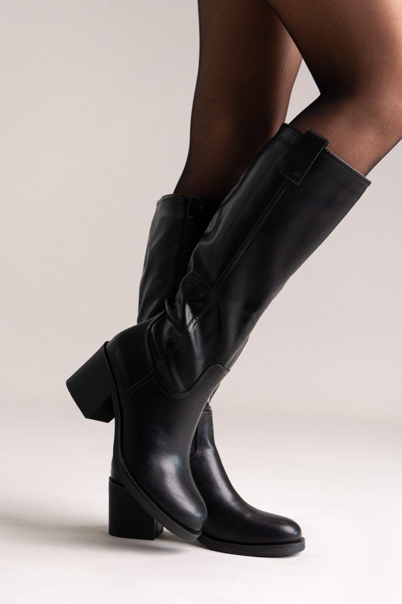 Casual Boots with Low Block Heel Zipper - Black Matte - thefashionproject.gr - MARQUIIZ