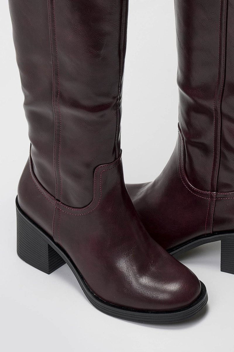 Casual Boots with Low Block Heel Zipper - Burgundy Matte - thefashionproject.gr - MARQUIIZ