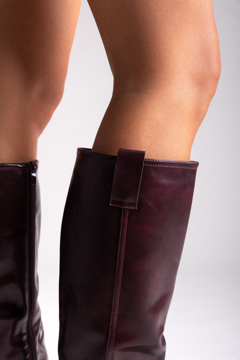 Casual Boots with Low Block Heel Zipper - Burgundy Matte - thefashionproject.gr - MARQUIIZ