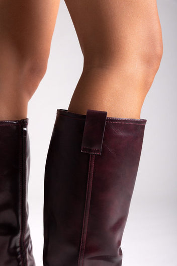 Casual Boots with Low Block Heel Zipper - Burgundy Matte - thefashionproject.gr - MARQUIIZ