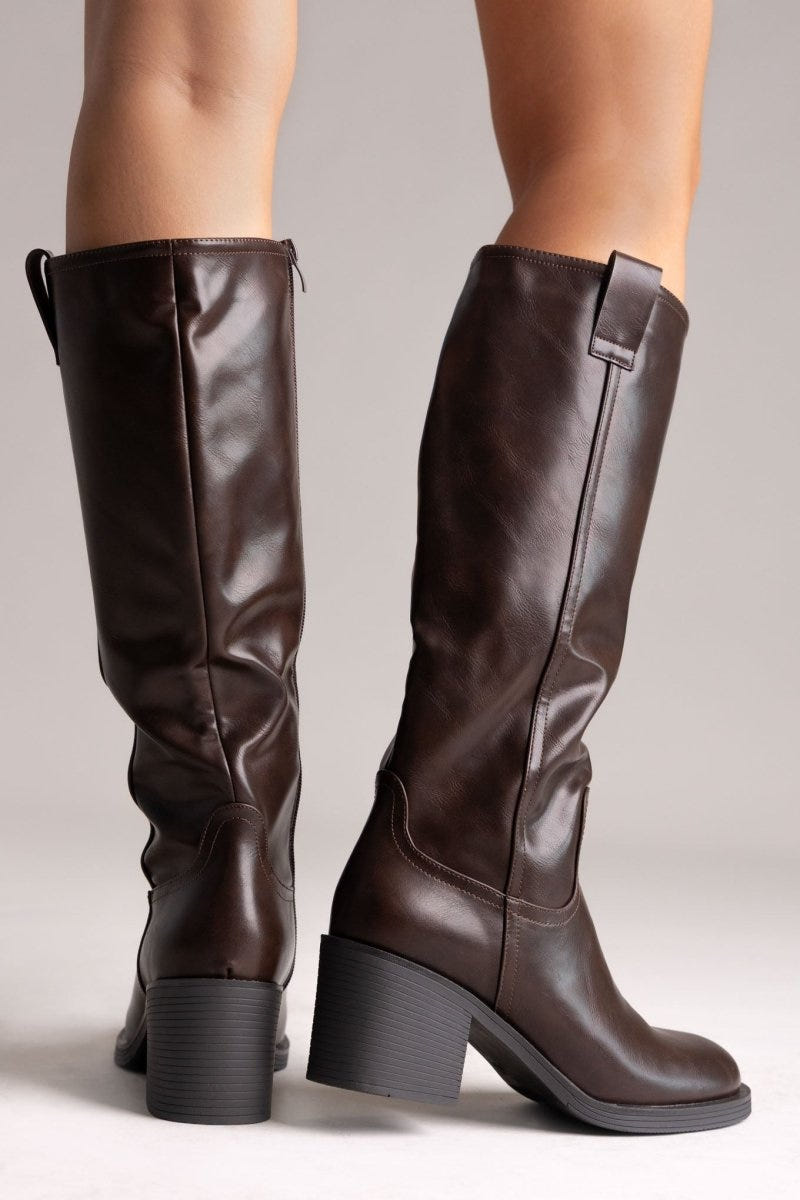 Casual Boots with Low Block Heel Zipper - Dark Brown Matte - thefashionproject.gr - MARQUIIZ