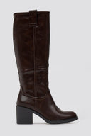 Casual Boots with Low Block Heel Zipper - Dark Brown Matte - thefashionproject.gr - MARQUIIZ