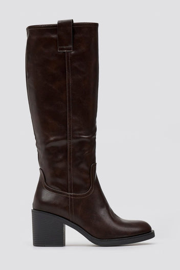 Casual Boots with Low Block Heel Zipper - Dark Brown Matte - thefashionproject.gr - MARQUIIZ