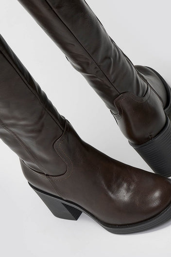 Casual Boots with Low Block Heel Zipper - Dark Brown Matte - thefashionproject.gr - MARQUIIZ