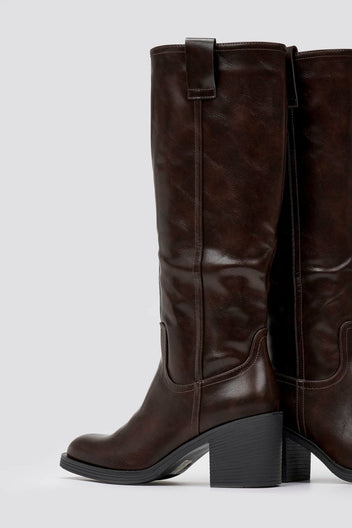 Casual Boots with Low Block Heel Zipper - Dark Brown Matte - thefashionproject.gr - MARQUIIZ