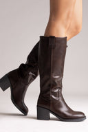 Casual Boots with Low Block Heel Zipper - Dark Brown Matte - thefashionproject.gr - MARQUIIZ