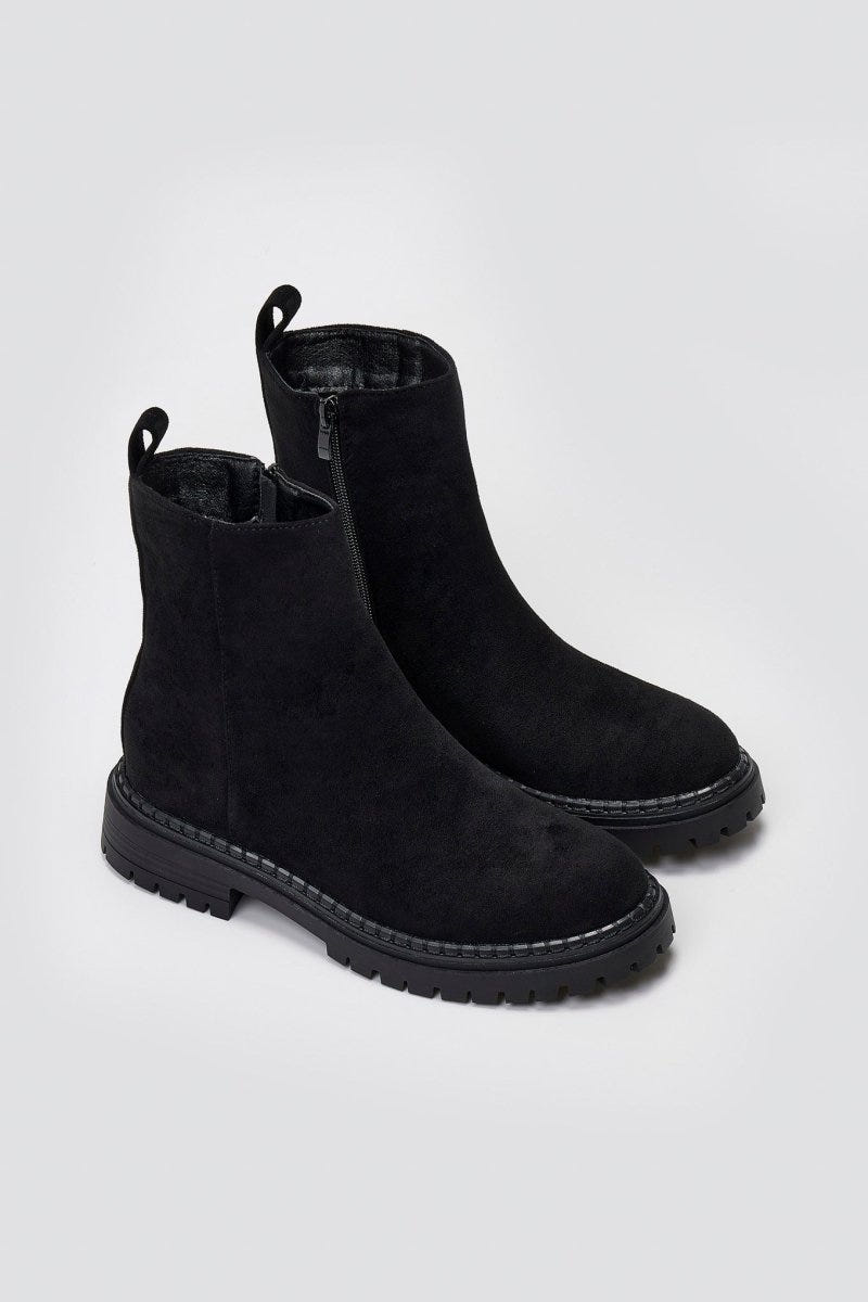 Casual Suede Ankle Boots with Zipper - Black Suede - thefashionproject.gr - Ideal shoes