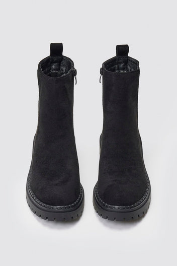 Casual Suede Ankle Boots with Zipper - Black Suede - thefashionproject.gr - Ideal shoes