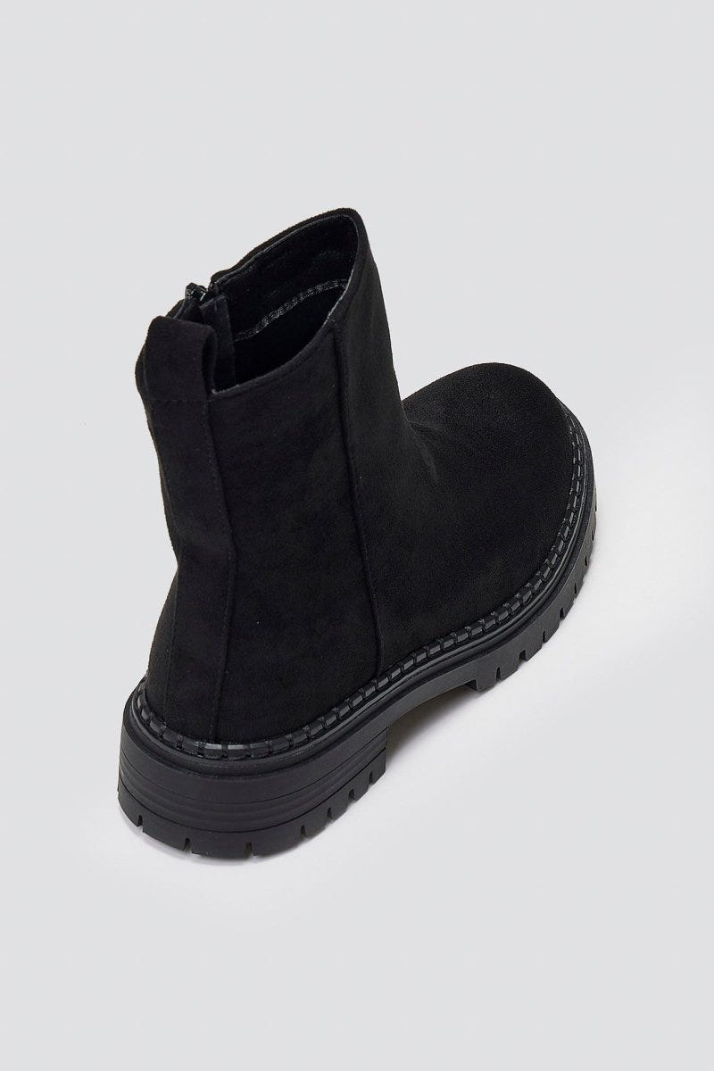 Casual Suede Ankle Boots with Zipper - Black Suede - thefashionproject.gr - Ideal shoes
