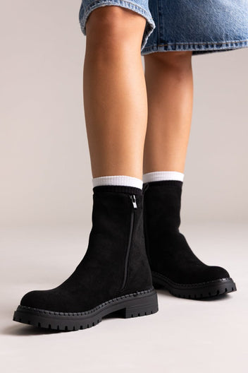 Casual Suede Ankle Boots with Zipper - Black Suede - thefashionproject.gr - Ideal shoes