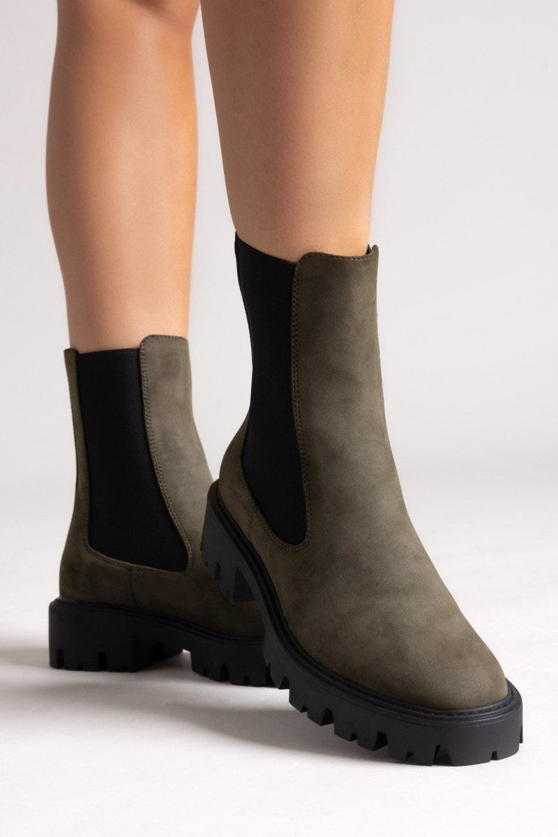 Chelsea Boots with Chunky Sole ONLY 15274563 - Olive Green Nubuck - thefashionproject.gr - ONLY