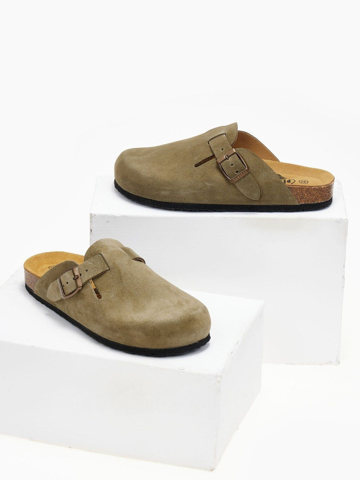 Clogs ανατομικά από δέρμα καστόρι Plakton 181539 - Χακί ανοιχτό - thefashionproject.gr - Plakton