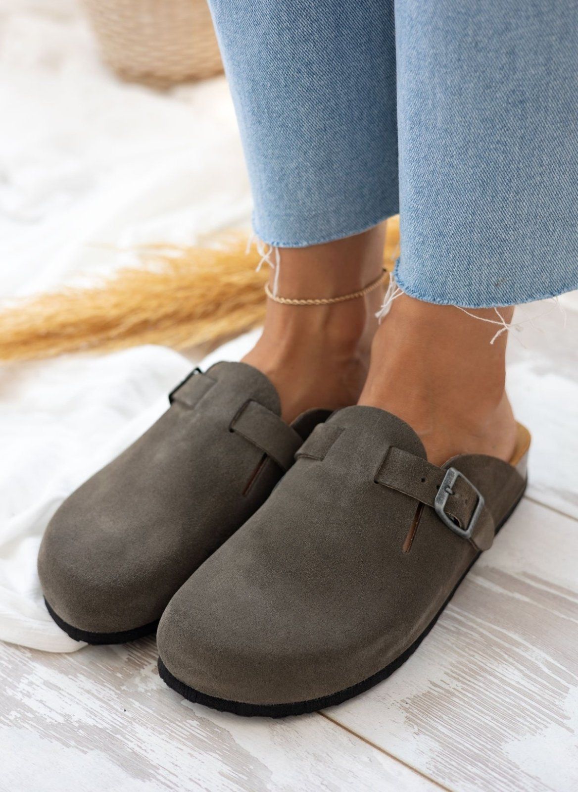 Clogs ανατομικά από δέρμα καστόρι Plakton 181539 - Χακί - thefashionproject.gr - Plakton