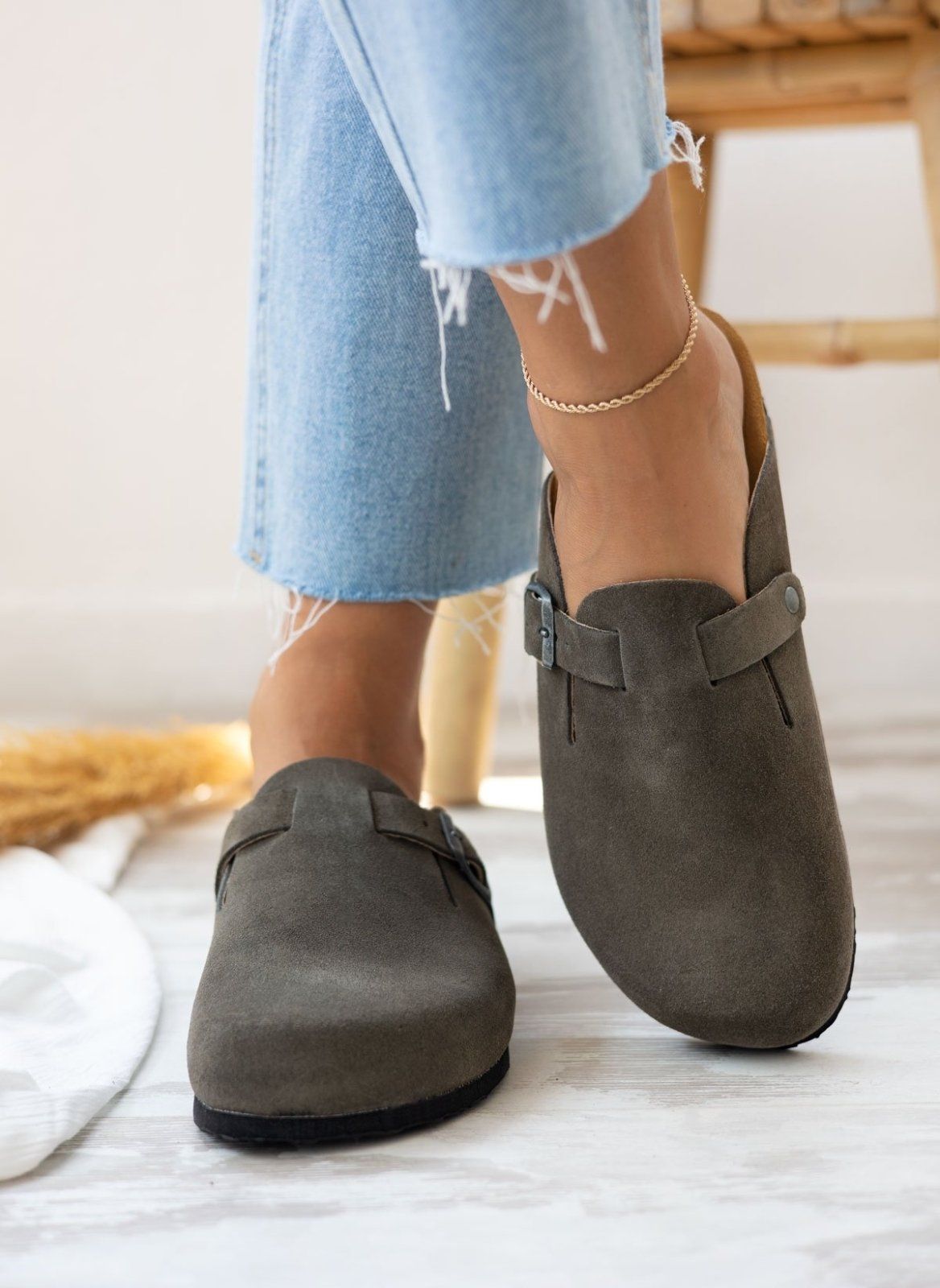 Clogs ανατομικά από δέρμα καστόρι Plakton 181539 - Χακί - thefashionproject.gr - Plakton