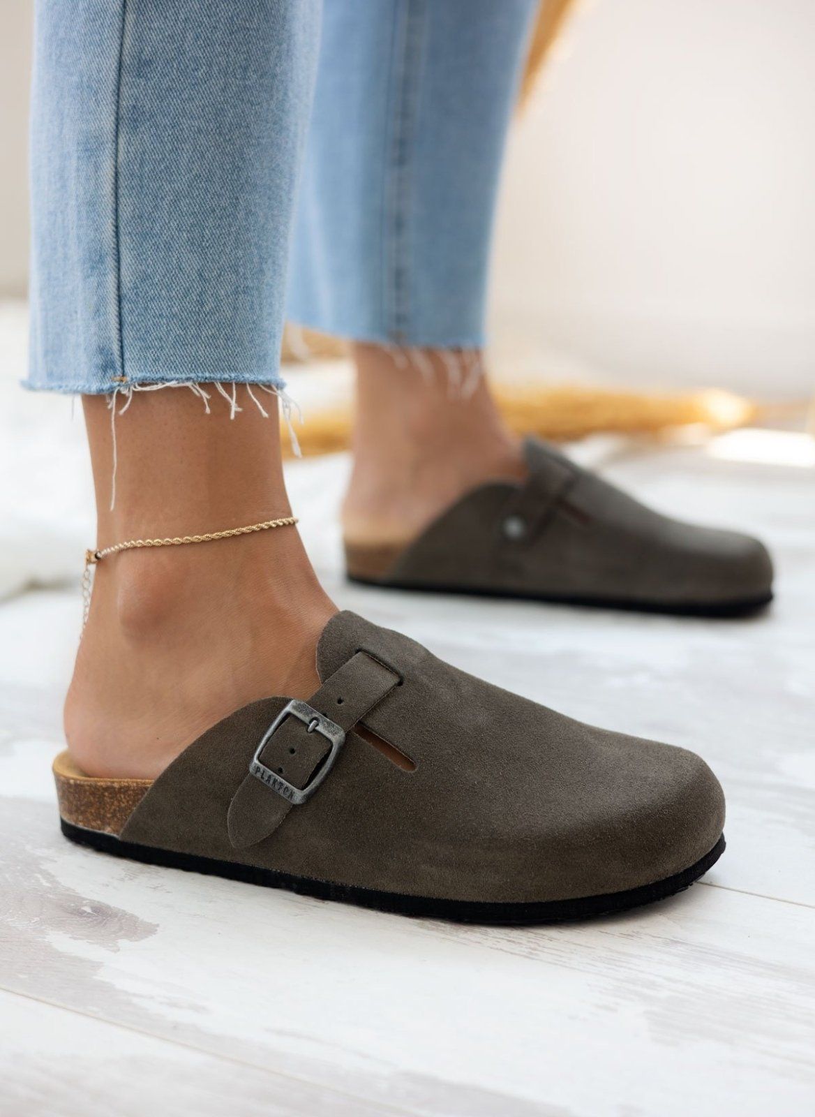 Clogs ανατομικά από δέρμα καστόρι Plakton 181539 - Χακί - thefashionproject.gr - Plakton