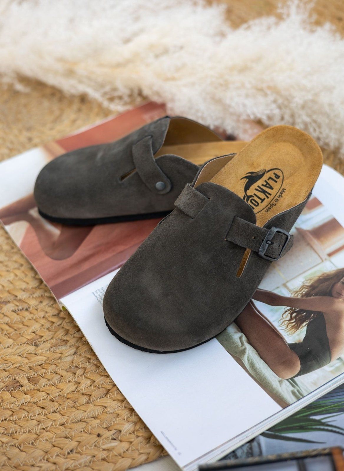 Clogs ανατομικά από δέρμα καστόρι Plakton 181539 - Χακί - thefashionproject.gr - Plakton