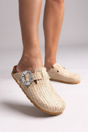 Clogs από ψάθα με πέτρες Take me - Μπεζ - thefashionproject.gr - Take me