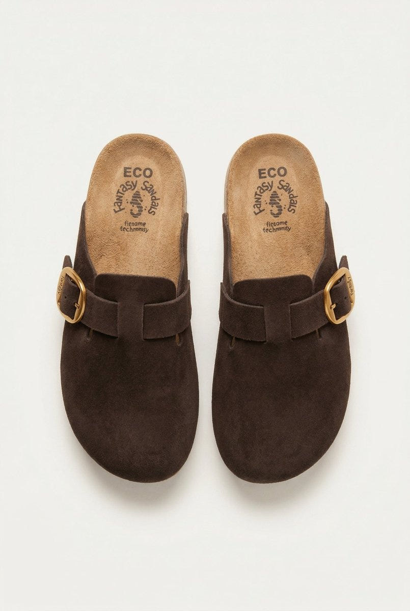 FANTASY SANDALS - Clogs Buckle Detail - Brown Suede
