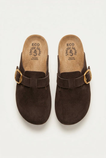 FANTASY SANDALS - Clogs Buckle Detail - Brown Suede