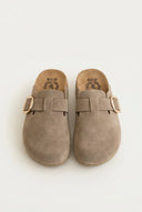 FANTASY SANDALS - Clogs Buckle Detail - Taupe Suede