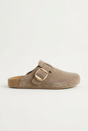 FANTASY SANDALS - Clogs Buckle Detail - Taupe Suede