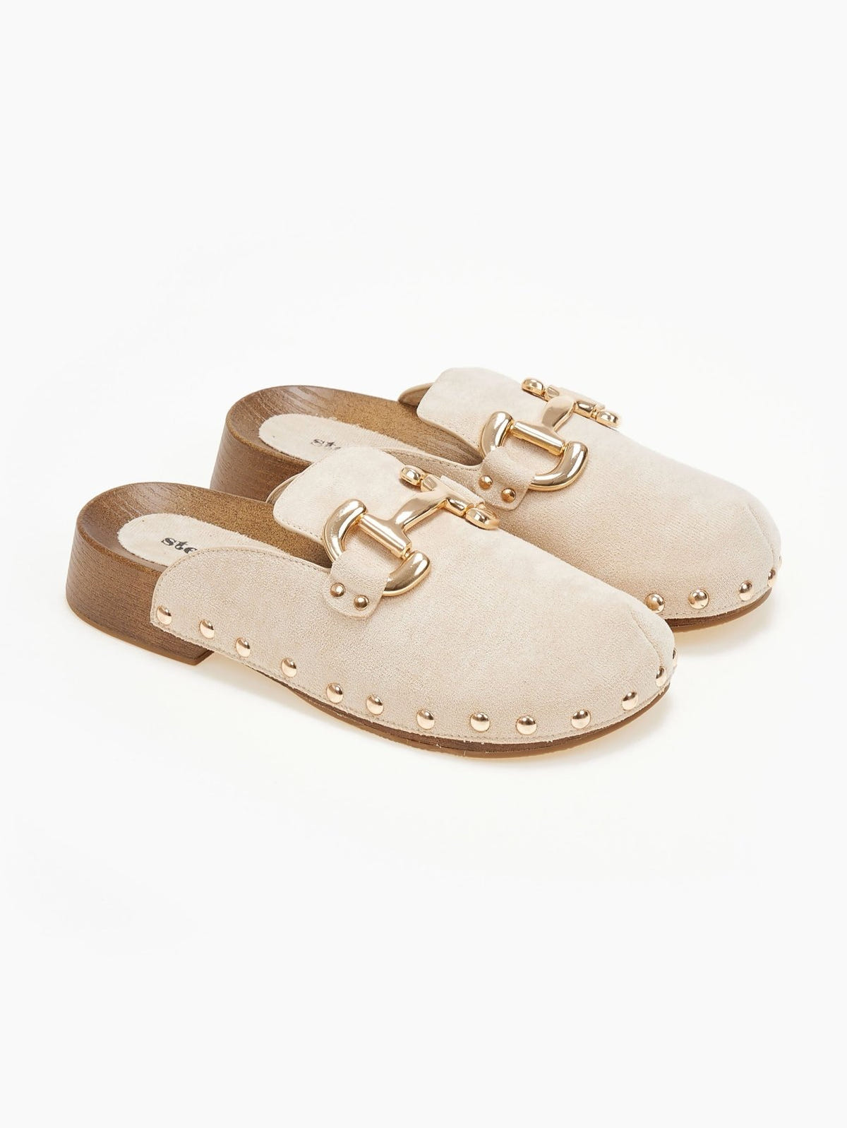 Clogs suede με μεταλλικά τρουκς - Μπεζ - thefashionproject.gr - Stephan