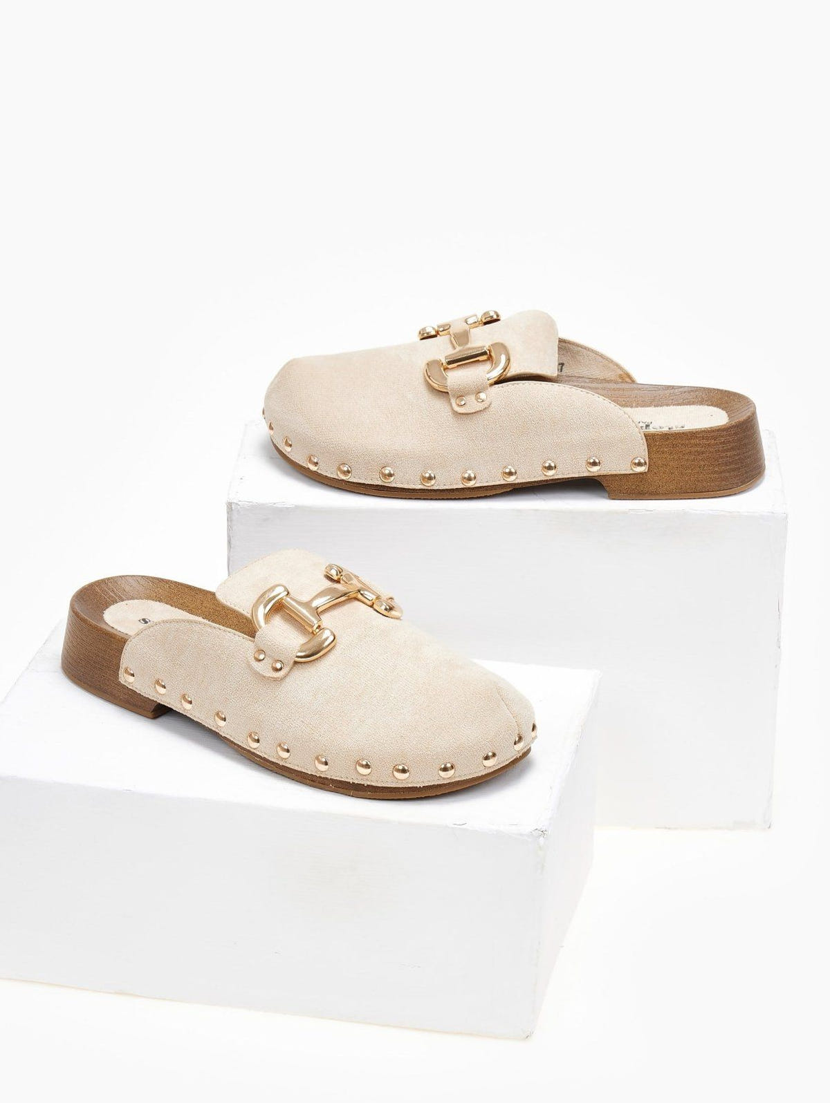 Clogs suede με μεταλλικά τρουκς - Μπεζ - thefashionproject.gr - Stephan
