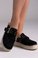 Clogs suede με σχοινί στη σόλα - Μαύρο - thefashionproject.gr - Bellucci