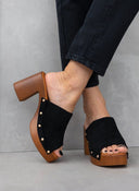 Clogs suede με χρυσά τρουκς Erynn - Μαύρο - thefashionproject.gr - ERYNN