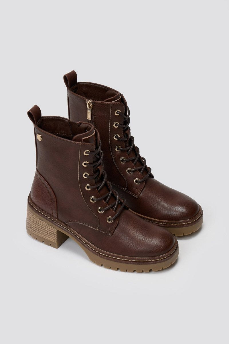 Xti Footwear - Combat Ankle Boots - Brown Matte