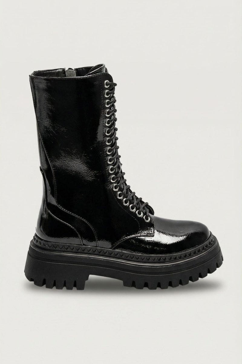 Combat Boots - Black Patent - thefashionproject.gr - MARQUIIZ