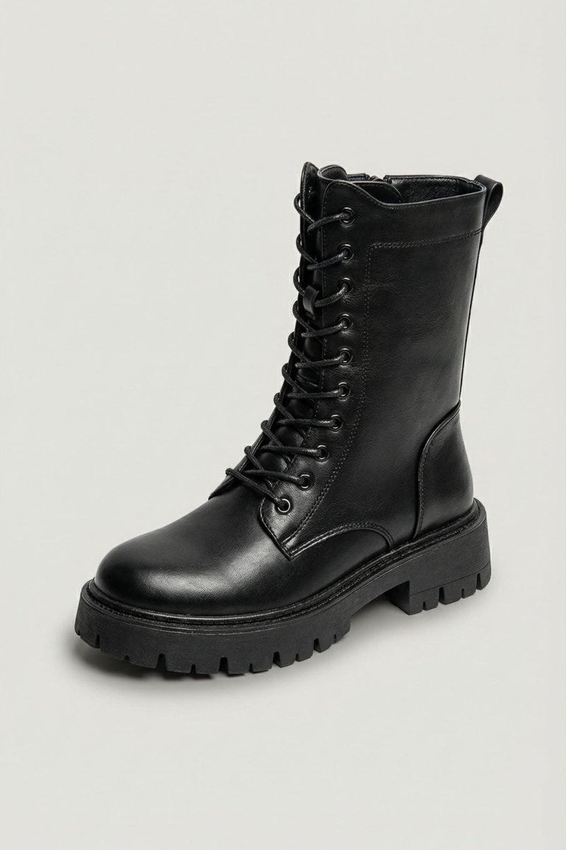 Combat Boots Lace Up - Black Matte - thefashionproject.gr - MARQUIIZ